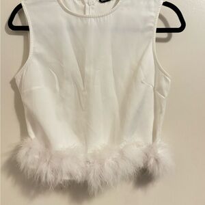 SHEIN White Feather Trim Sleeveless Blouse